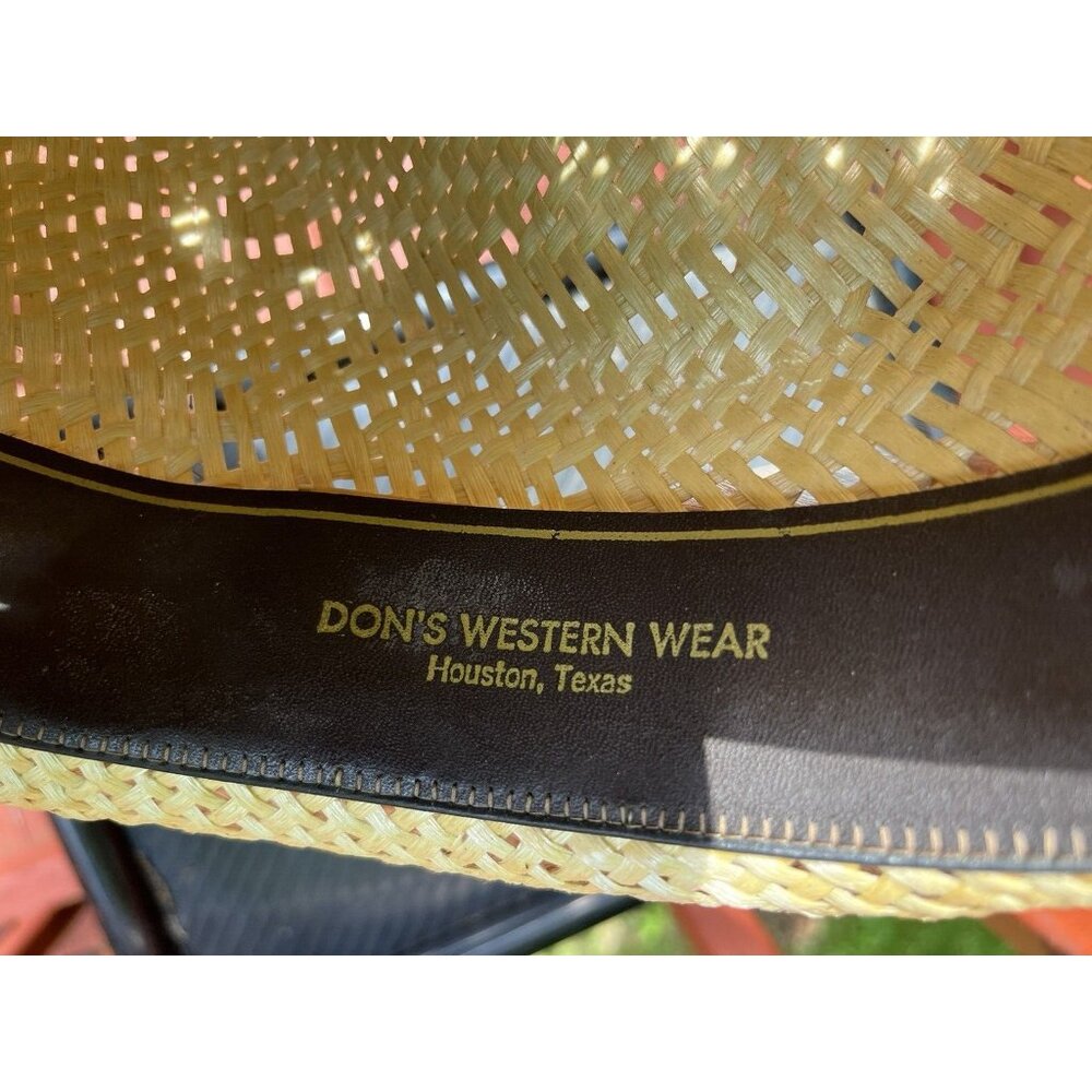 Larry Mahan Vintage Straw Hat Size 7 Western Braided Feather Cowboy Style - Picture 6 of 9